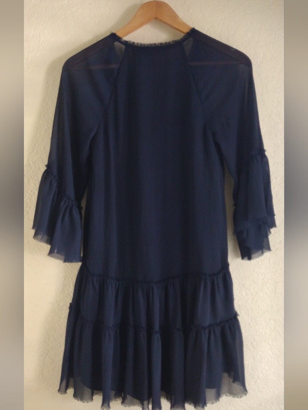 Alice + Olivia Navy Blue Tiered Ruffle Mini Dress Boho Western Chic - Picture 6 of 7